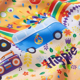 Carnival fabric, hippie motifs – black, 