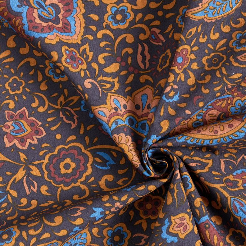 Shirting Fabric retro flowers and paisley pattern – midnight blue/caramel,  image number 3