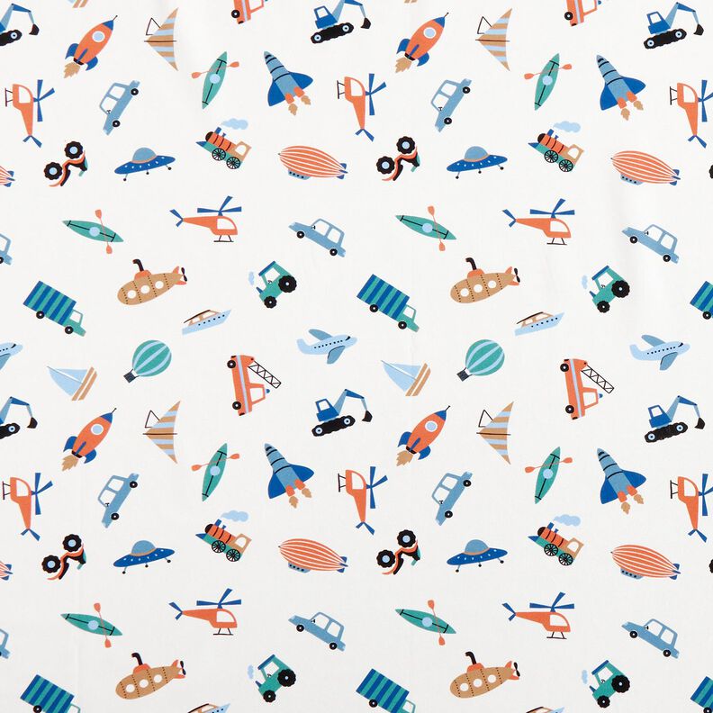 Cotton Poplin lots of vehicles – offwhite,  image number 1