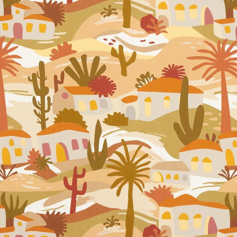 Viscose Poplin Landscape &ndash; almond/yellow olive,  image number 1