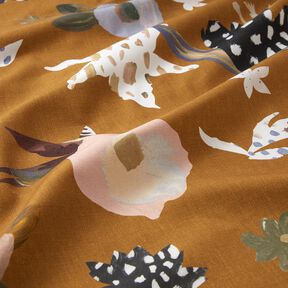 Decor Fabric Half Panama large retro flowers – caramel/light khaki, 