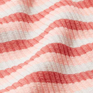 Horizontal stripe ribbed knit – light pink/lobster, 