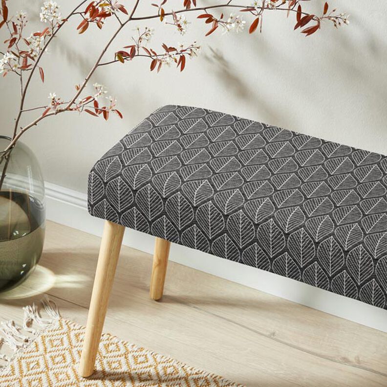 Decor Fabric Jacquard Leaves – anthracite, image number 6