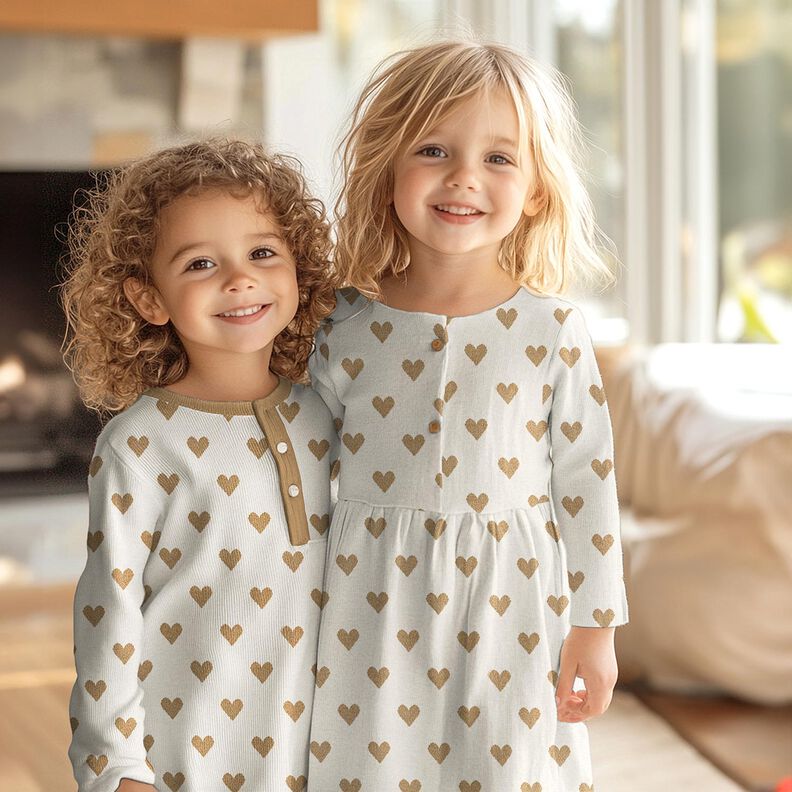 Jacquard Jersey Glitter hearts | Poppy Fabrics – natural/metallic gold, image number 5