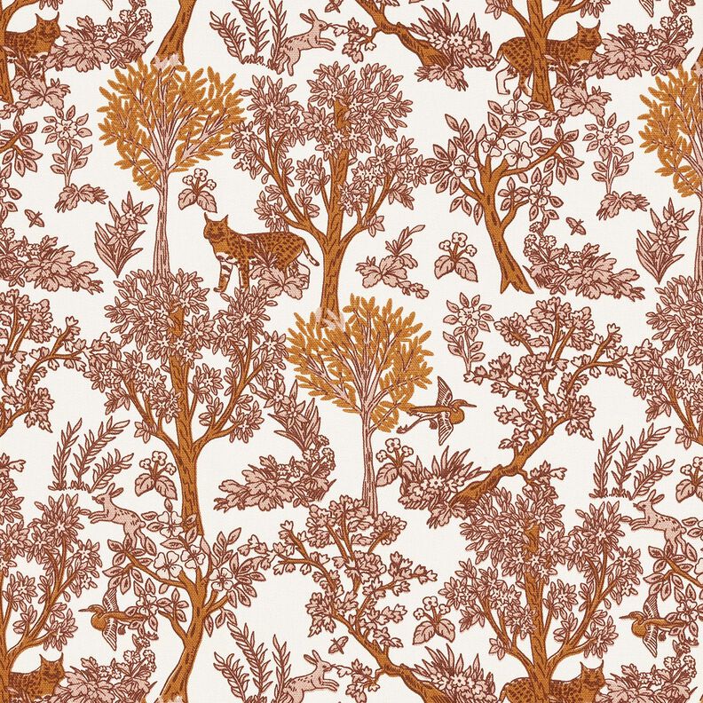 Decor Fabric Half Panama animals in the wood – white/caramel, image number 1
