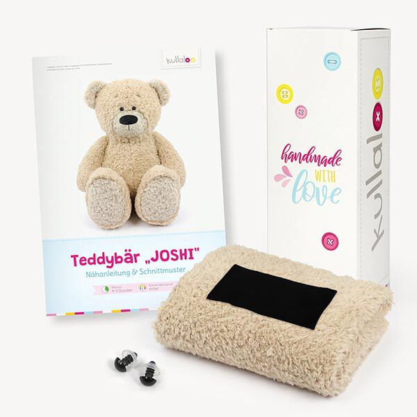 Teddy gift set: Paper pattern, plush and 1 pair of safety eyes [ 11 x 32 x 11 cm ] | Kullaloo –,  image number 1