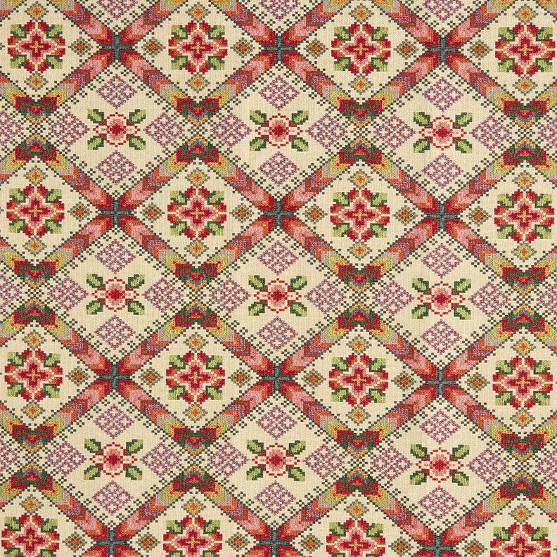 Decor Fabric Tapestry Fabric Cross stitch – light beige/carmine,  image number 1
