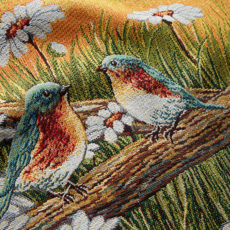 Decorative Panel Tapestry Fabric pair of birds – carmine/light beige,  image number 2