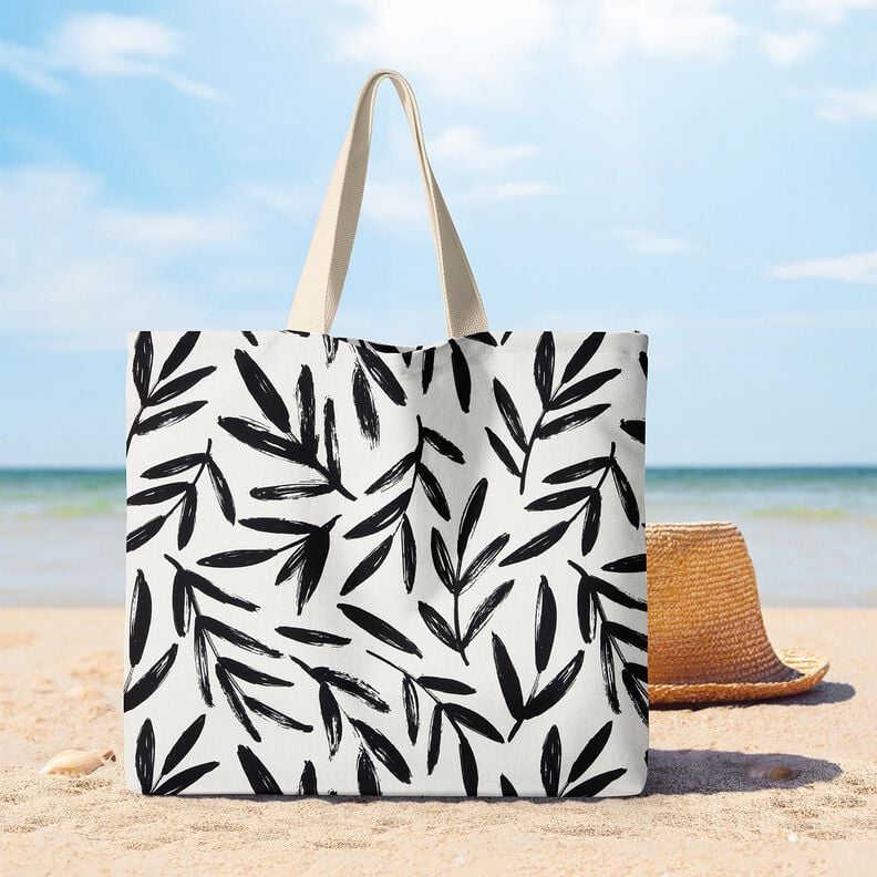 Decor Fabric Half Panama minimalist leaves – black/ivory, image number 8