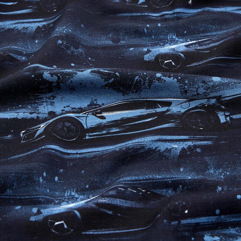Cotton Jersey racing car Digital Print – blue-black,  image number 2