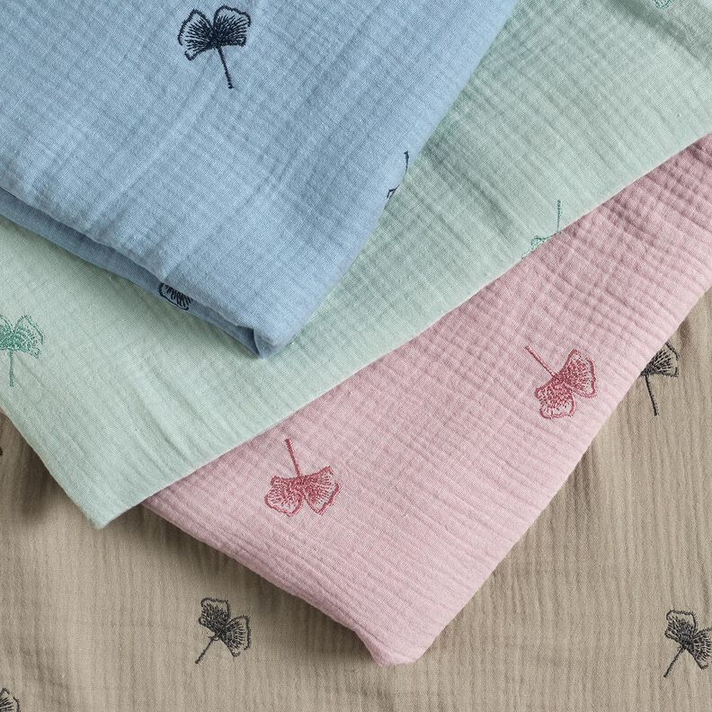 Double Gauze/Muslin embroidered ginkgo – light grey,  image number 5
