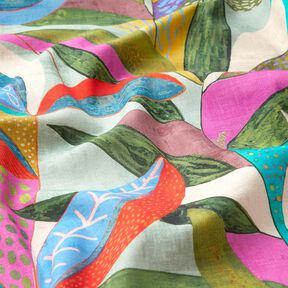 Decor Fabric Half Panama tropical leaves – orange/dark green, 