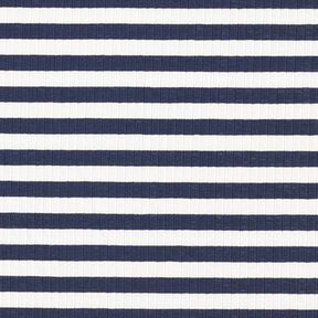 Ribbed Jersey yarn-dyed horizontal stripes – offwhite/navy blue | Remnant 100cm, 