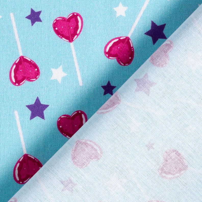 Cotton Poplin Lollipops and stars Digital Print – sky blue/purple,  image number 4