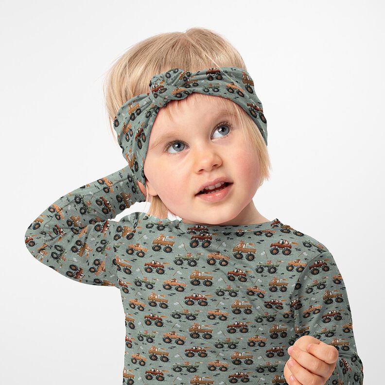 Cotton Jersey Animals in monster trucks Digital Print – elephant grey,  image number 5