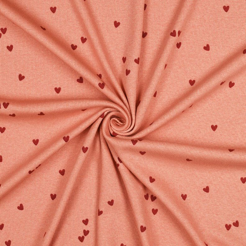 Ribbed Jersey Scattered Hearts | Poppy Fabrics – salmon/dark red,  image number 3