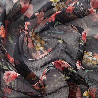 Crepe chiffon flower meadow – black, 