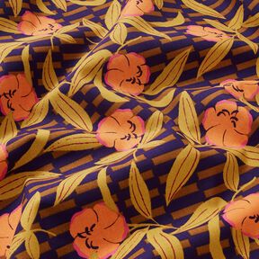 Decor Fabric Half Panama colourful flowers – aubergine/light orange, 