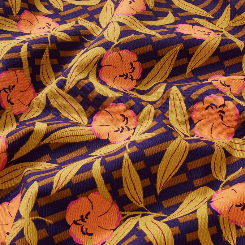 Decor Fabric Half Panama colourful flowers – aubergine/light orange, image number 2