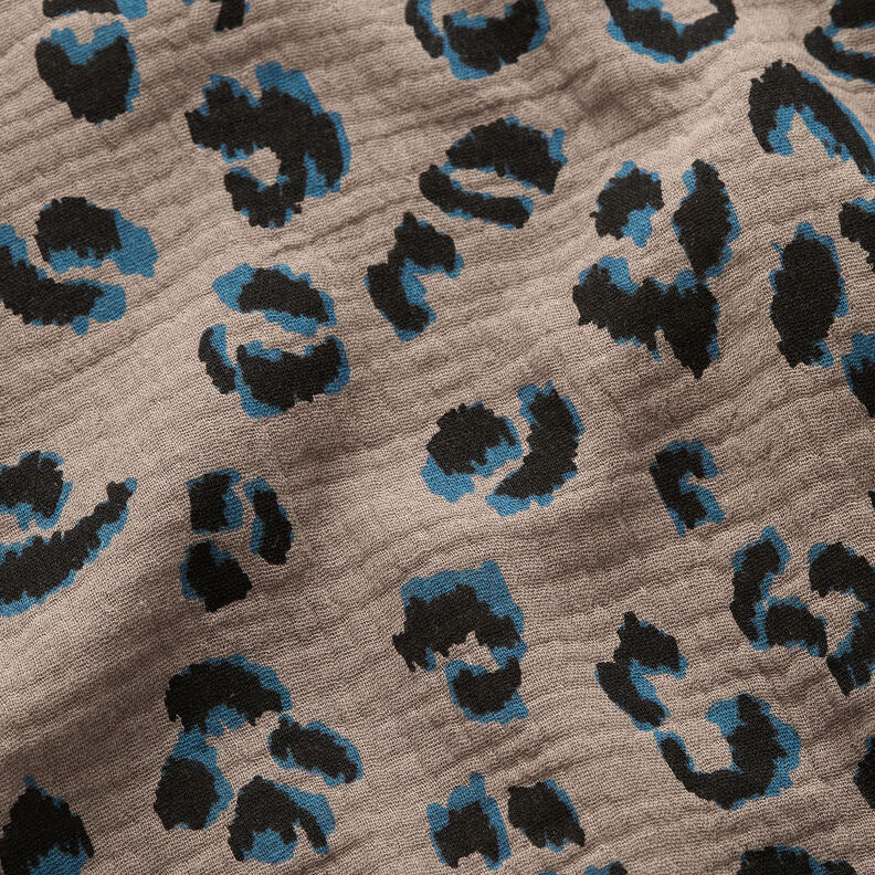 Double Gauze/Muslin leopard print – taupe/petrol,  image number 2