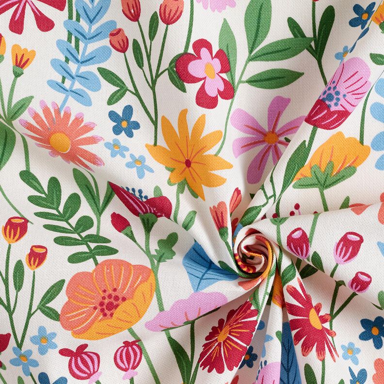 Decor Fabric Half Panama colourful flowers – ivory/pastel violet,  image number 3