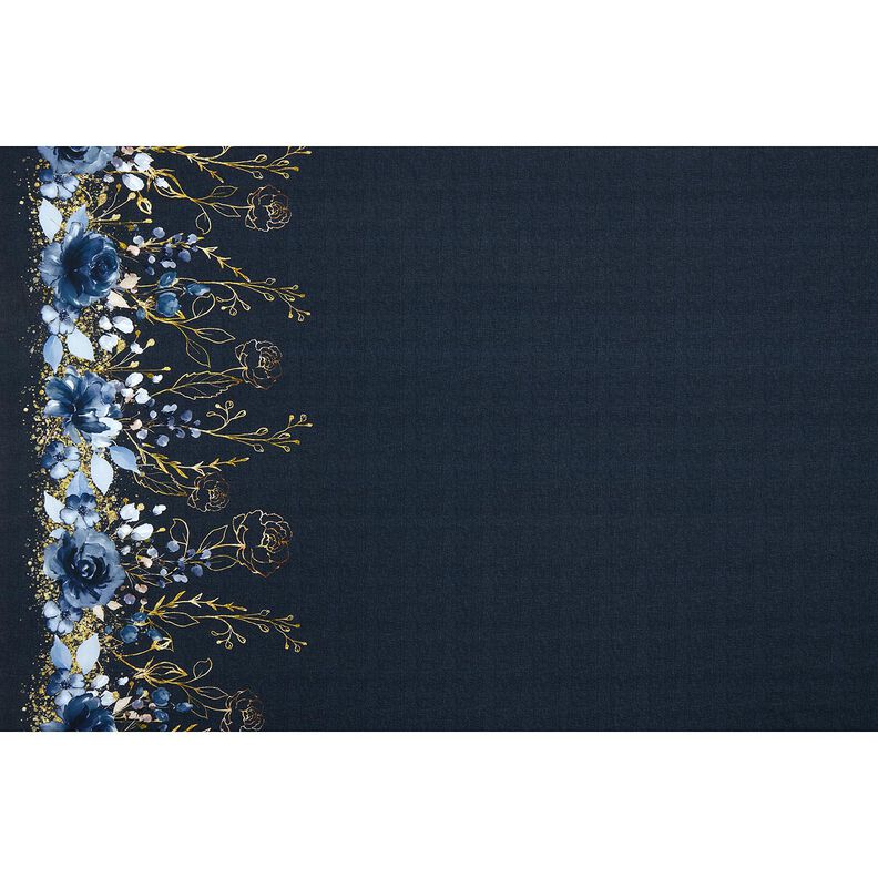 Cotton Jersey Border fabric flowers in golden glitter | Glitzerpüppi – midnight blue/denim blue,  image number 8