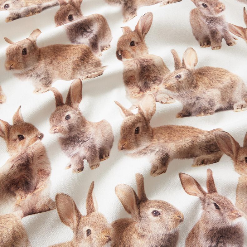 Decor Fabric Half Panama large rabbits – ivory/brown,  image number 2