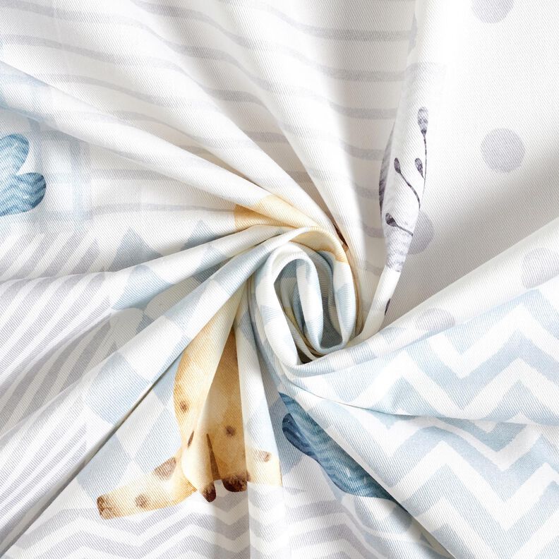 Decor Fabric Cotton Twill Baby jungle animals Digital Print – white/light blue,  image number 3