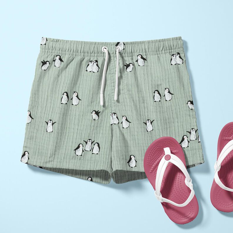 Double Gauze/Muslin happy penguins – reed, image number 6