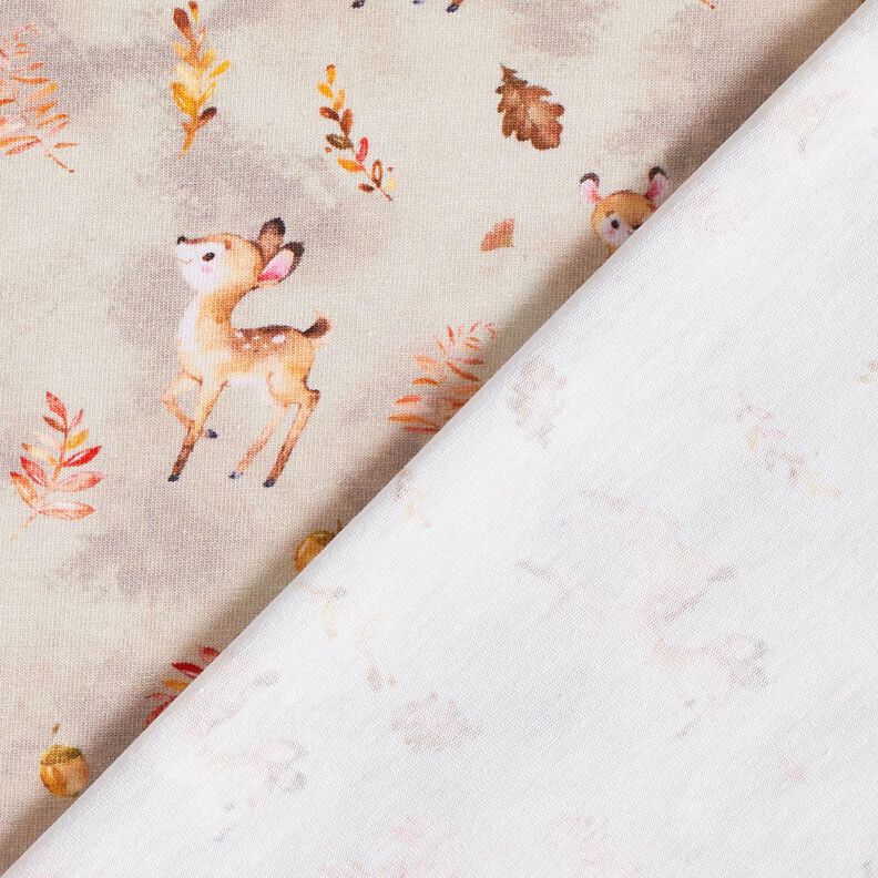 Cotton Jersey contented deer in autumn leaves Digital Print  – natural,  image number 4