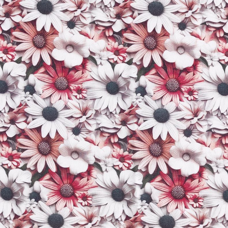 viscose fabric Sea of Daisies – white/purple, image number 1