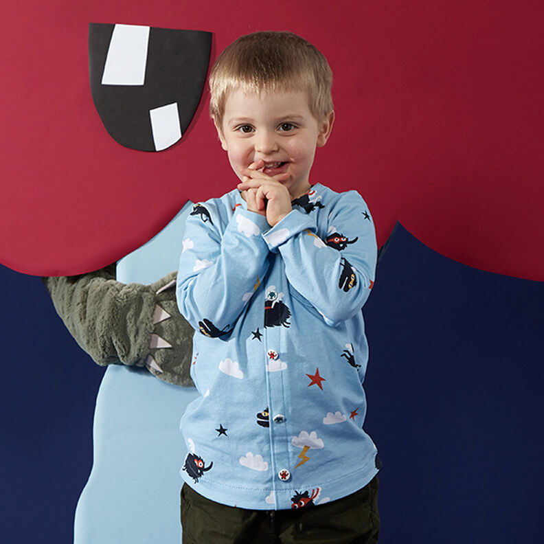 Cotton Jersey Superhero Monsters | PETIT CITRON – baby blue,  image number 7