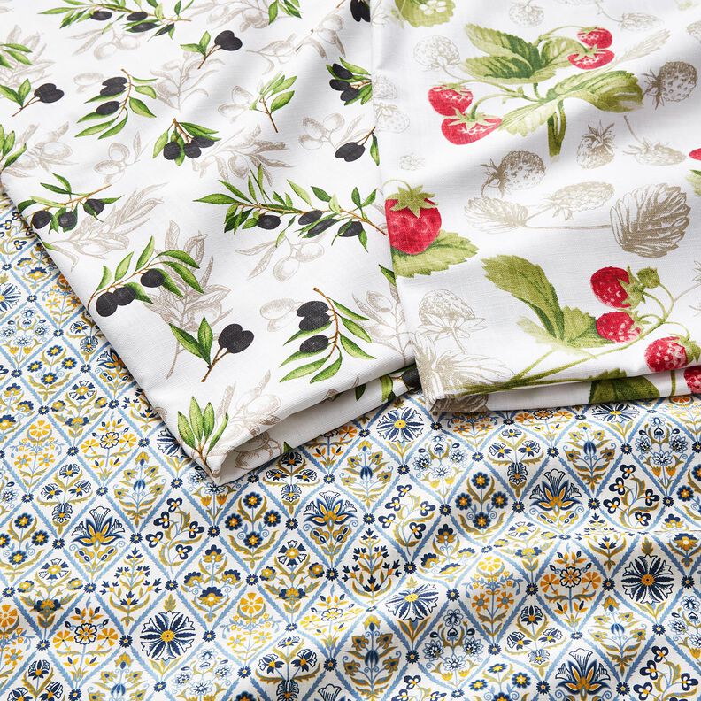 Decor Fabric Panama strawberries – white/carmine,  image number 5