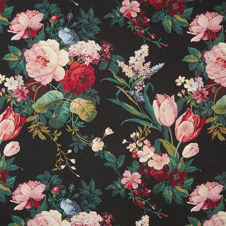 Decor Fabric Tapestry Fabric Floral Bouquet – black/carmine,  image number 1