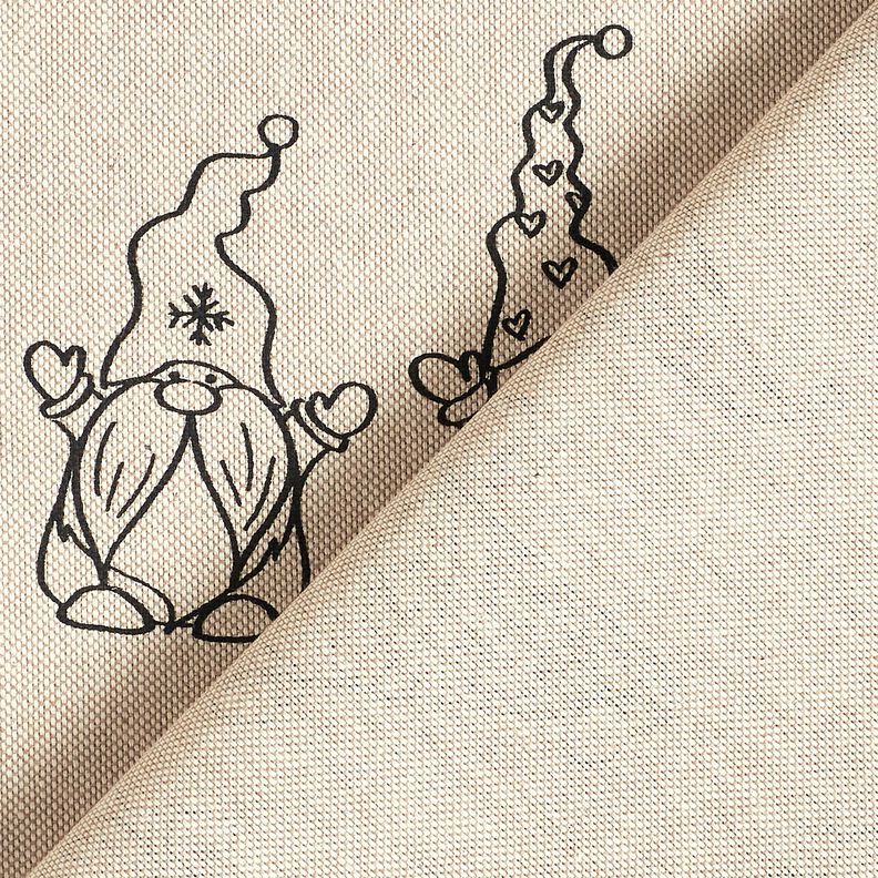 Decor Fabric Half Panama festive gnomes – natural/black,  image number 4