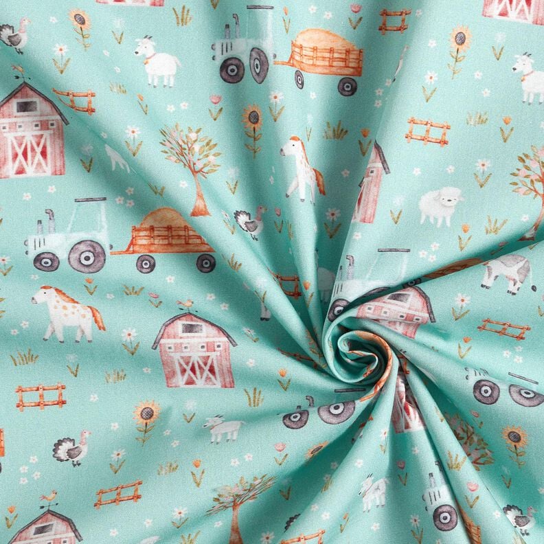 Cotton Poplin cute farm – eucalyptus/peach orange, image number 3