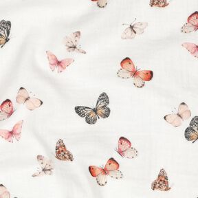 Double Gauze/Muslin pretty butterflies Digital Print | Poppy Fabrics – ivory/peach orange, 