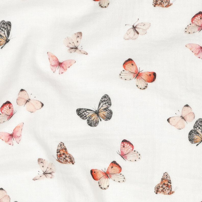 Double Gauze/Muslin pretty butterflies Digital Print | Poppy Fabrics – ivory/peach orange,  image number 2