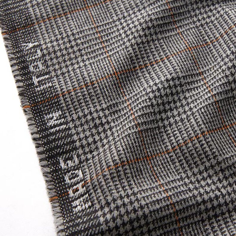 Glen Plaid Wool Fabric – dark grey/orange,  image number 4