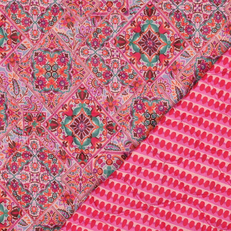 Quilted Fabric Doubleface Diamonds | Poppy Fabrics – intense pink/fir green,  image number 1
