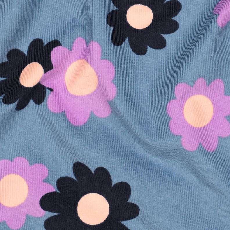 Baby Cord Flowers| Poppy Fabrics – denim blue/lavender,  image number 2
