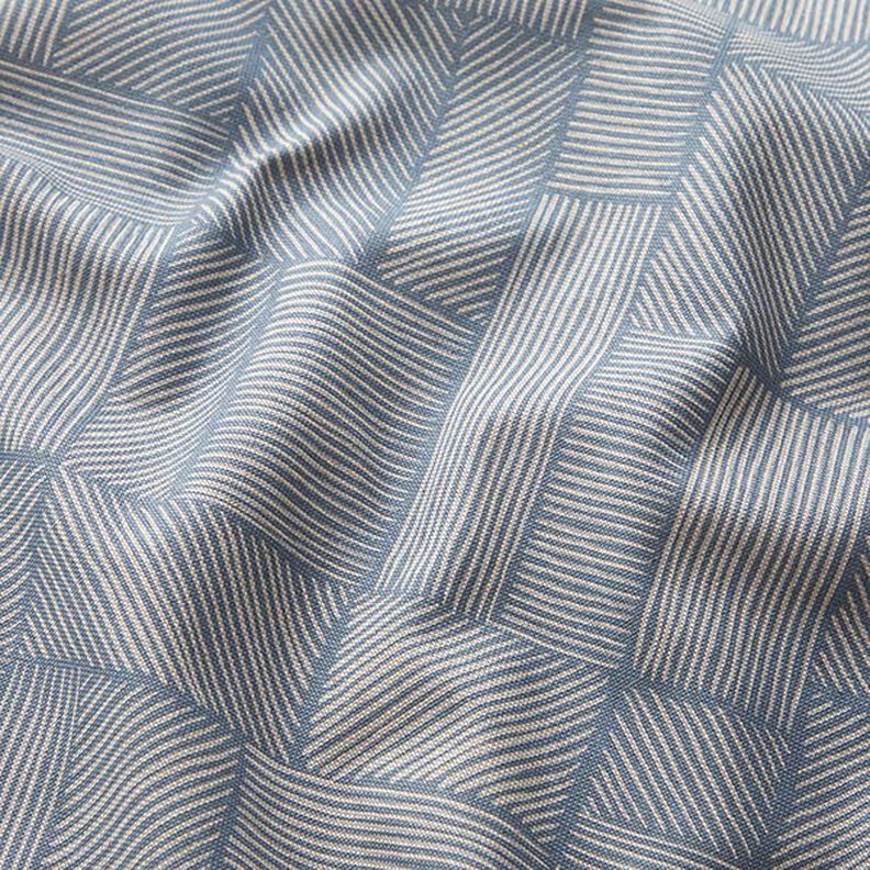 Decor Fabric Half Panama Line Patchwork – steel blue/natural,  image number 2