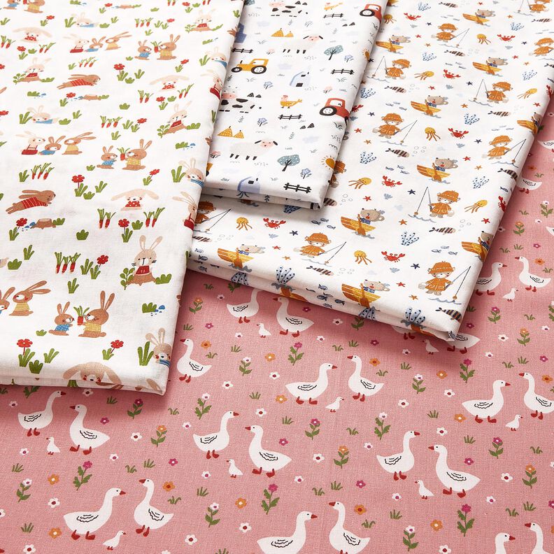 Cotton Poplin Geese in the meadow – pink,  image number 5
