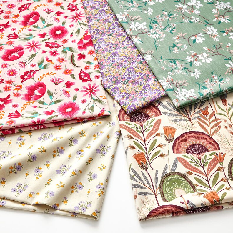 Decor Fabric Cotton Twill floral – offwhite/pine, image number 5