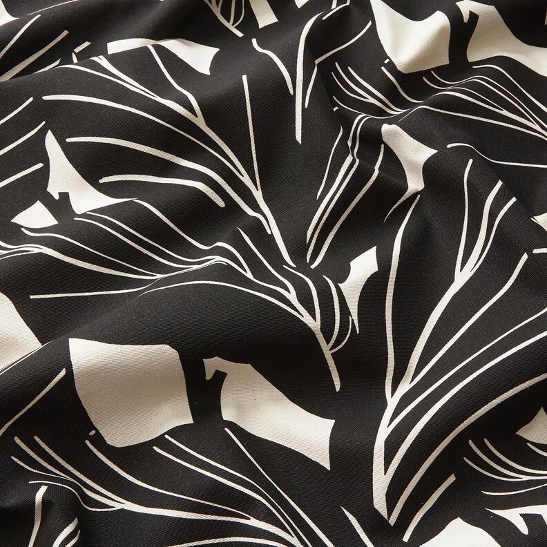 Decor Fabric Panama elegant leaves – black/natural, image number 2
