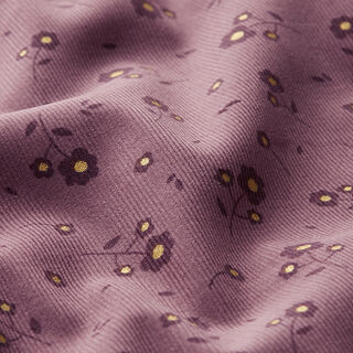 Baby Cord glitter flowers – aubergine, 