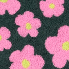 Teddy Fur Flowers | Poppy Fabrics – dark green/pink, 