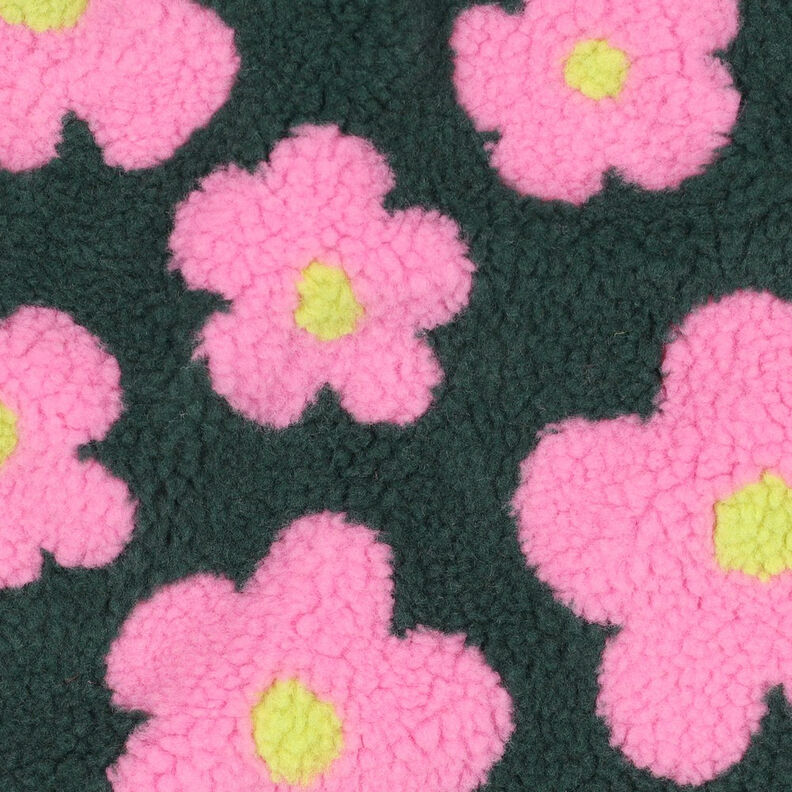 Teddy Fur Flowers | Poppy Fabrics – dark green/pink, image number 3