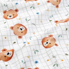 Cotton Poplin Teddy bears on a check pattern Digital Print – white/reed, 