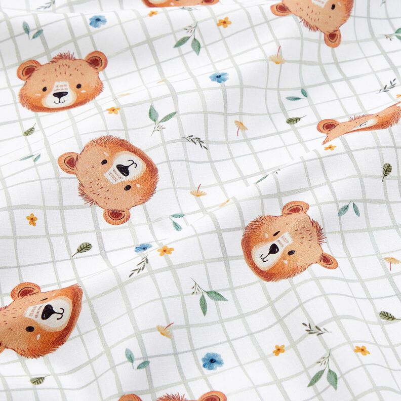 Cotton Poplin Teddy bears on a check pattern Digital Print – white/reed,  image number 2